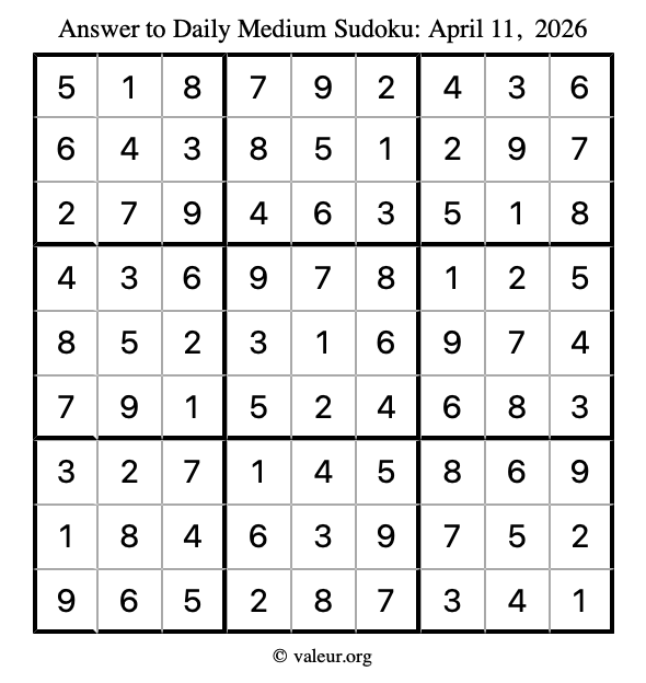 Answer to medium sudoku April 11, 2026