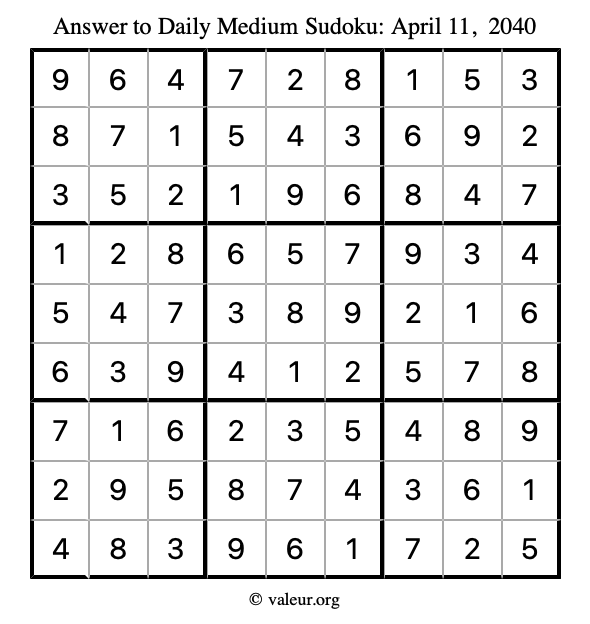 Answer to medium sudoku April 11, 2040