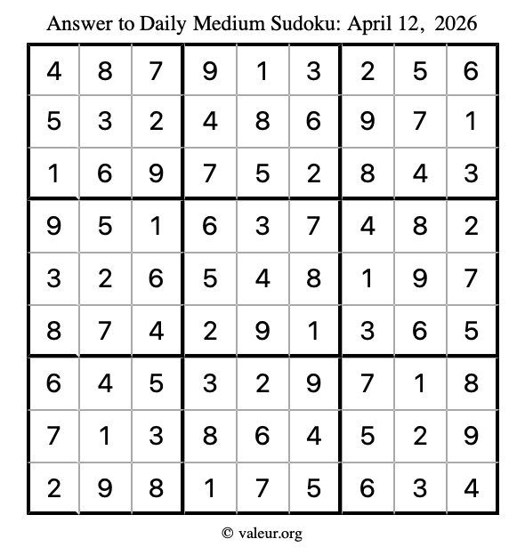 Answer to medium sudoku April 12, 2026
