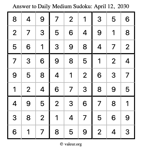Answer to medium sudoku April 12, 2030