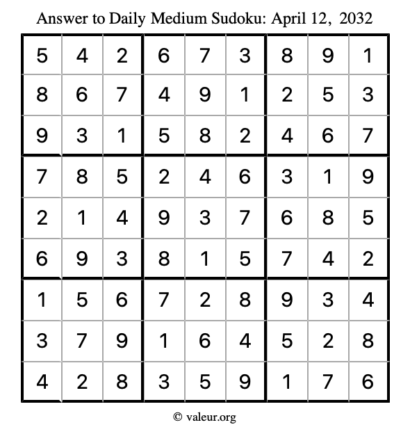 Answer to medium sudoku April 12, 2032