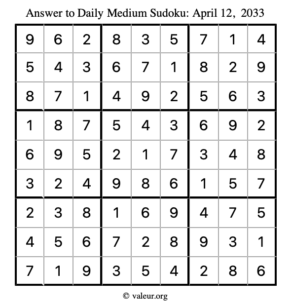 Answer to medium sudoku April 12, 2033