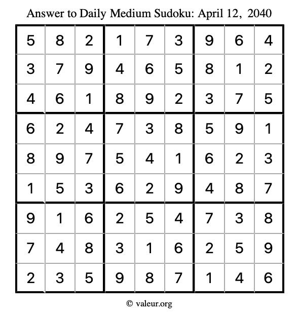 Answer to medium sudoku April 12, 2040