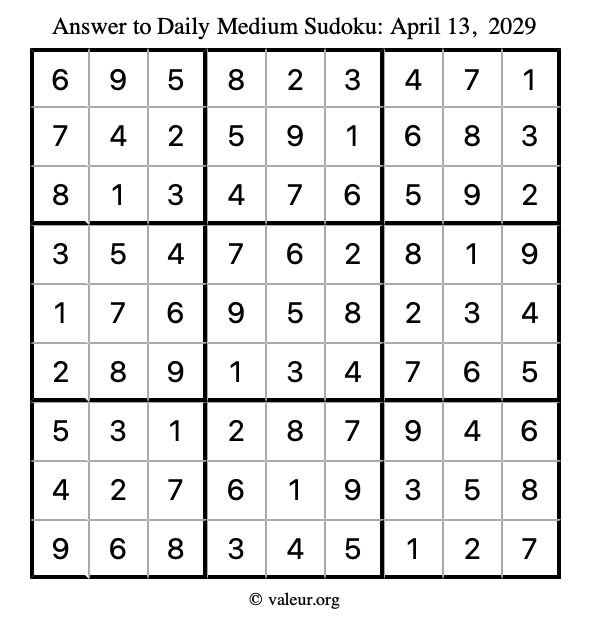 Answer to medium sudoku April 13, 2029