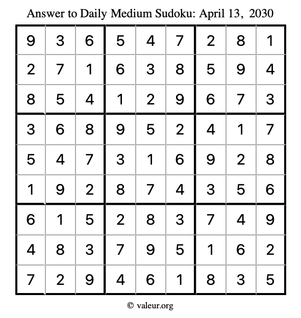 Answer to medium sudoku April 13, 2030