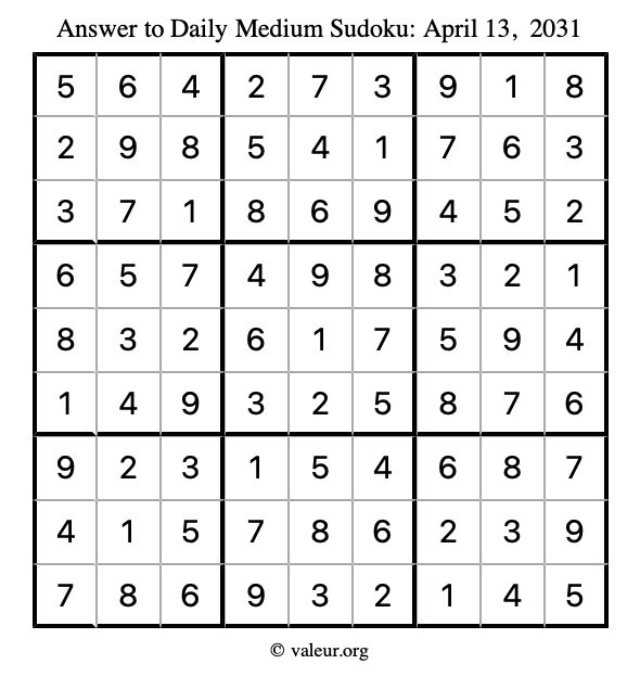 Answer to medium sudoku April 13, 2031