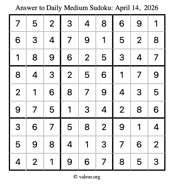 Answer to medium sudoku April 14, 2026