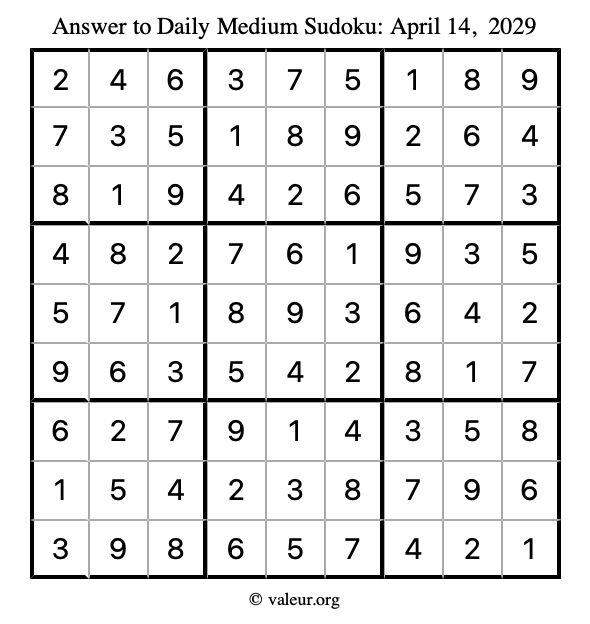 Answer to medium sudoku April 14, 2029