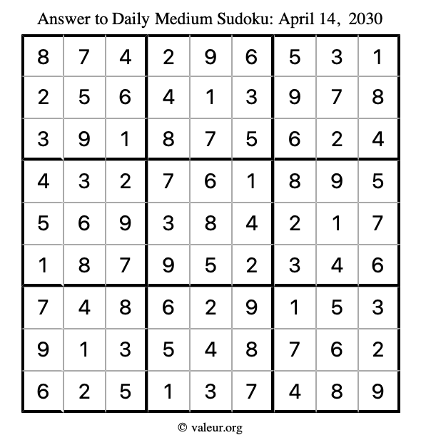 Answer to medium sudoku April 14, 2030