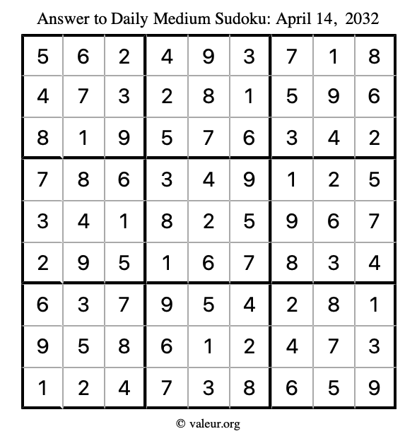 Answer to medium sudoku April 14, 2032