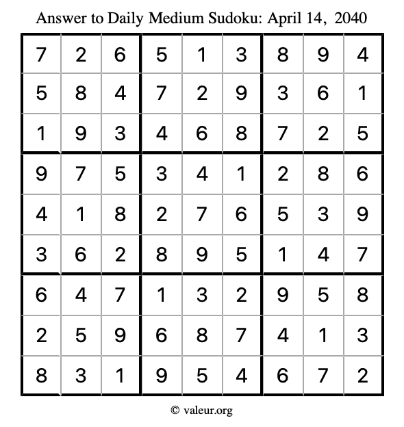 Answer to medium sudoku April 14, 2040