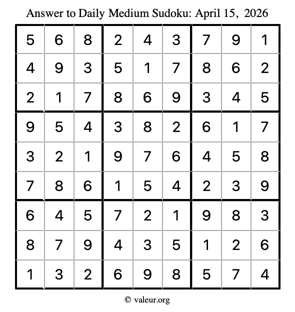 Answer to medium sudoku April 15, 2026