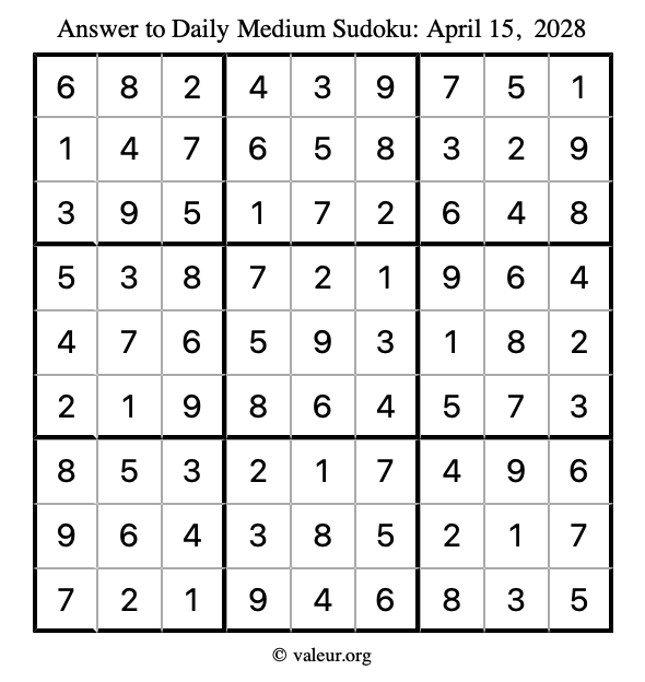 Answer to medium sudoku April 15, 2028