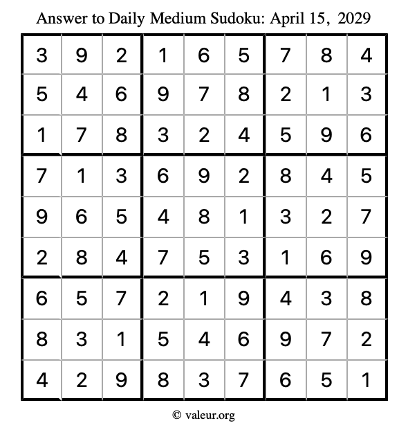 Answer to medium sudoku April 15, 2029