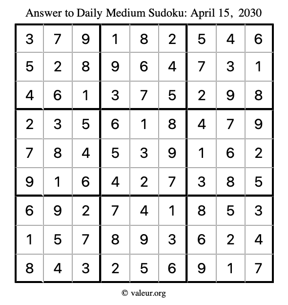 Answer to medium sudoku April 15, 2030