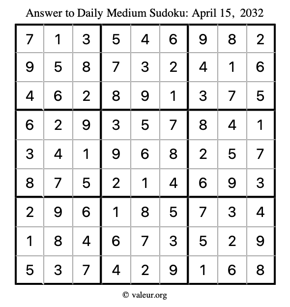 Answer to medium sudoku April 15, 2032