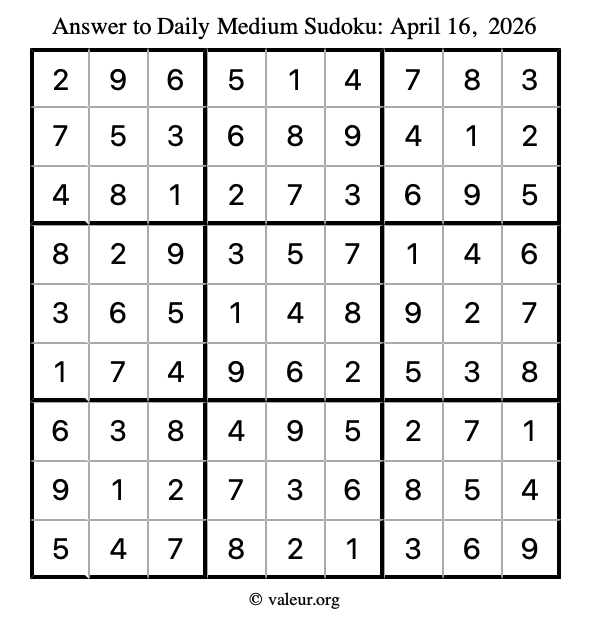 Answer to medium sudoku April 16, 2026