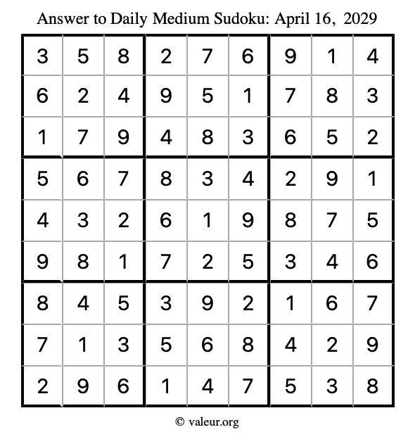 Answer to medium sudoku April 16, 2029