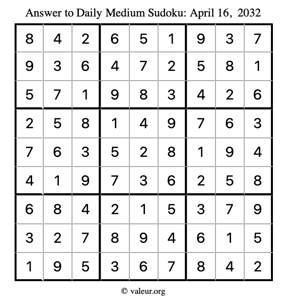 Answer to medium sudoku April 16, 2032
