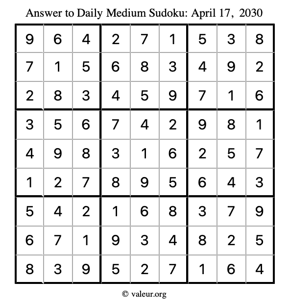 Answer to medium sudoku April 17, 2030