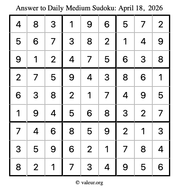 Answer to medium sudoku April 18, 2026