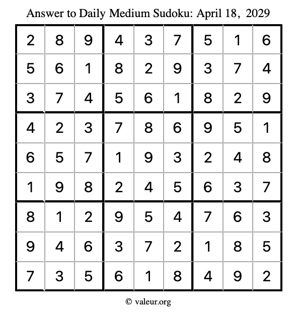 Answer to medium sudoku April 18, 2029