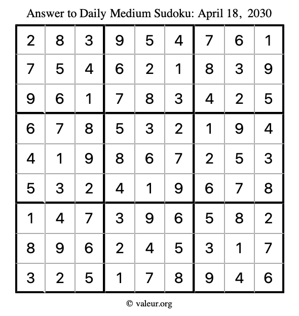 Answer to medium sudoku April 18, 2030