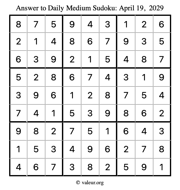 Answer to medium sudoku April 19, 2029