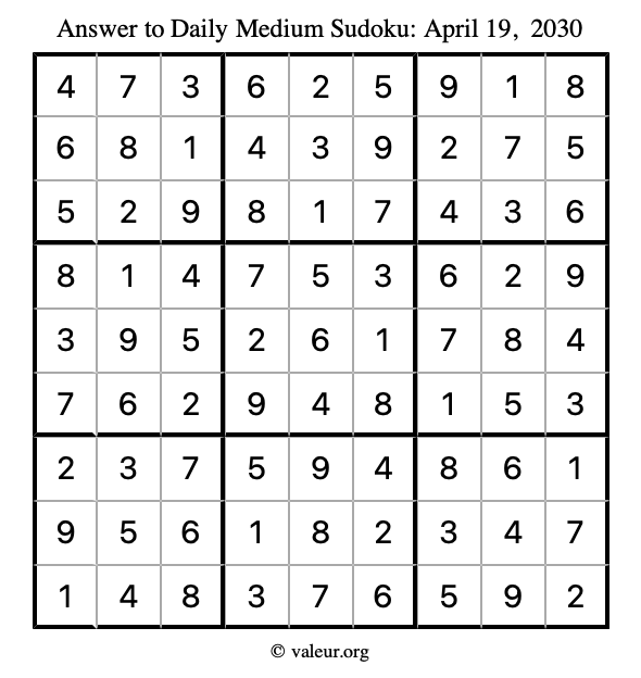 Answer to medium sudoku April 19, 2030