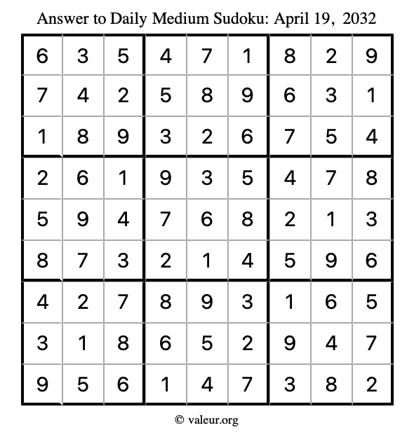 Answer to medium sudoku April 19, 2032