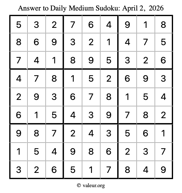 Answer to medium sudoku April 2, 2026