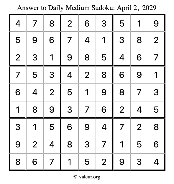 Answer to medium sudoku April 2, 2029