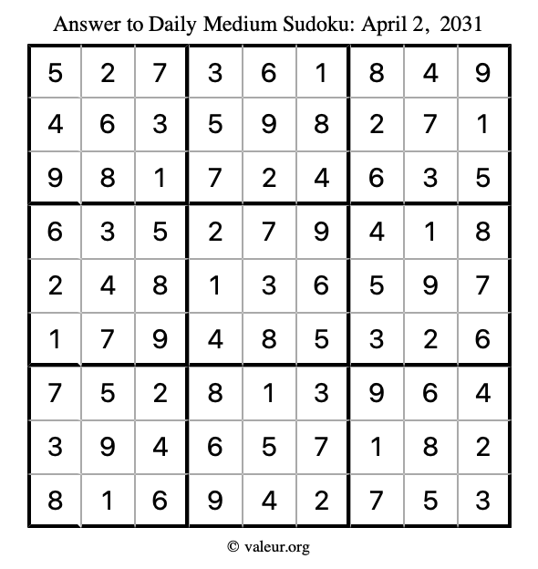 Answer to medium sudoku April 2, 2031