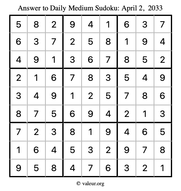 Answer to medium sudoku April 2, 2033