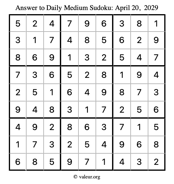 Answer to medium sudoku April 20, 2029