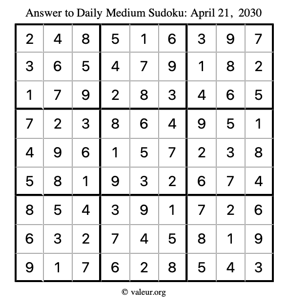 Answer to medium sudoku April 21, 2030