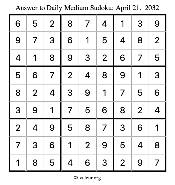 Answer to medium sudoku April 21, 2032