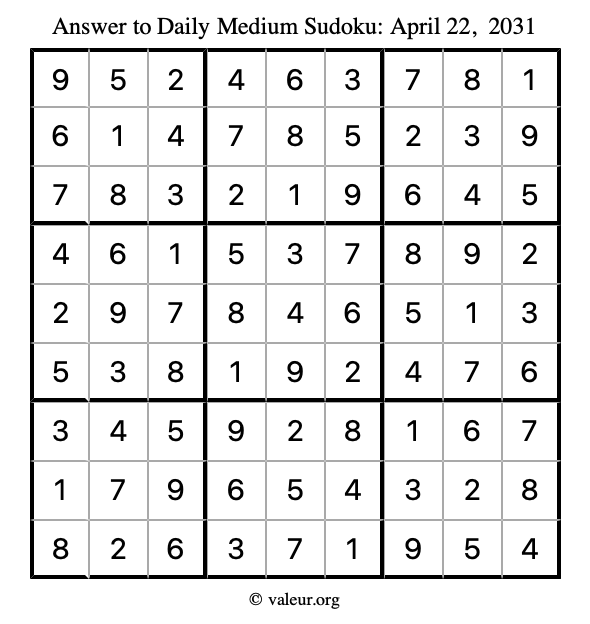 Answer to medium sudoku April 22, 2031