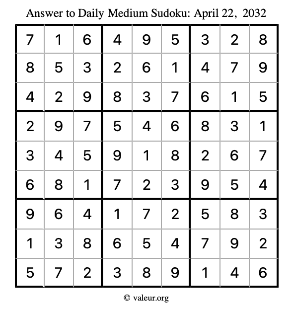 Answer to medium sudoku April 22, 2032