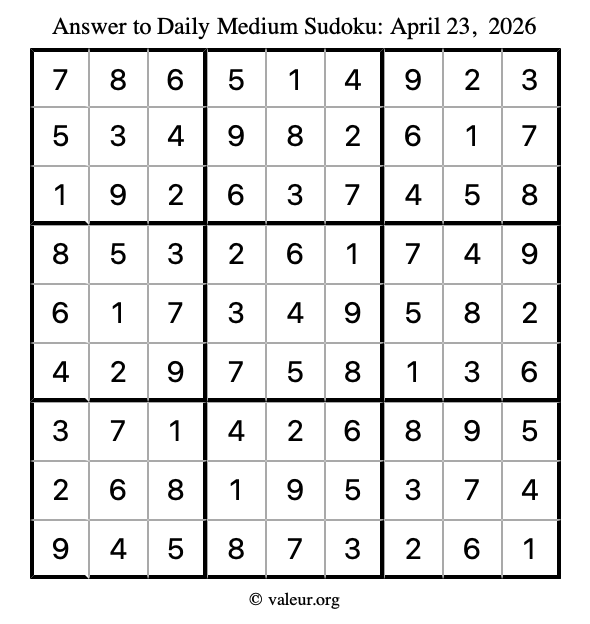Answer to medium sudoku April 23, 2026