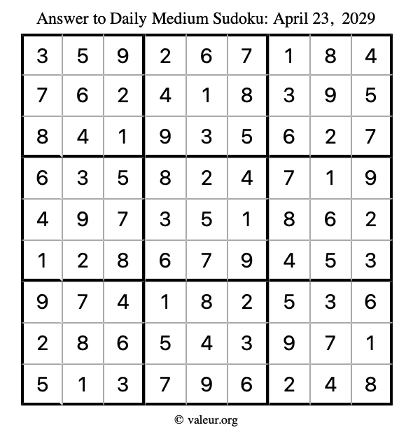 Answer to medium sudoku April 23, 2029