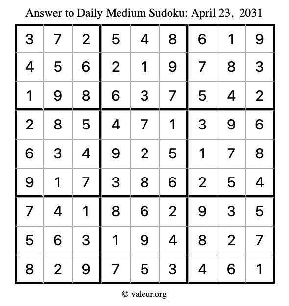 Answer to medium sudoku April 23, 2031