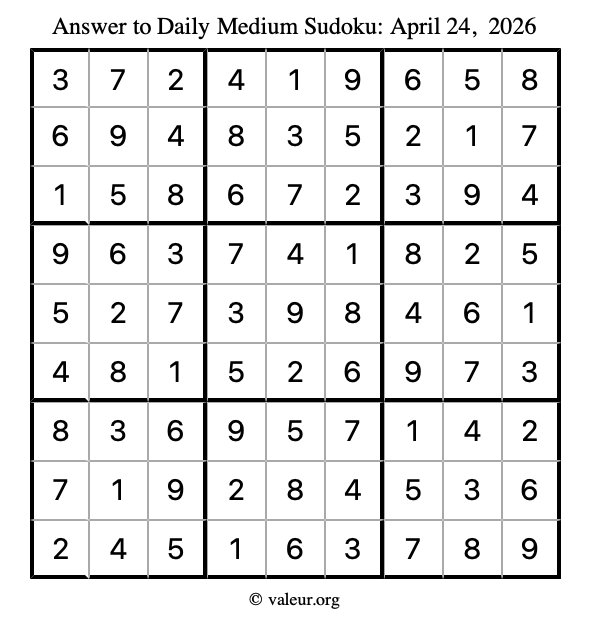 Answer to medium sudoku April 24, 2026