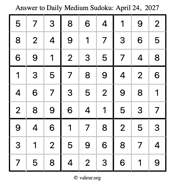 Answer to medium sudoku April 24, 2027