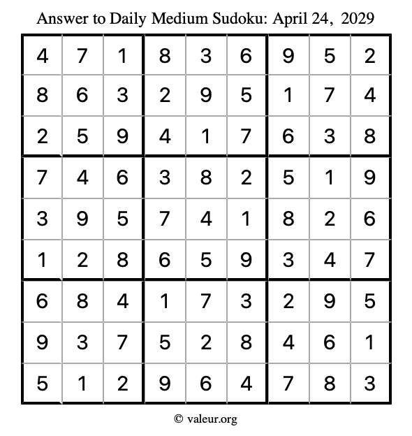Answer to medium sudoku April 24, 2029