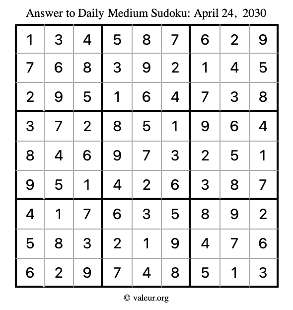 Answer to medium sudoku April 24, 2030