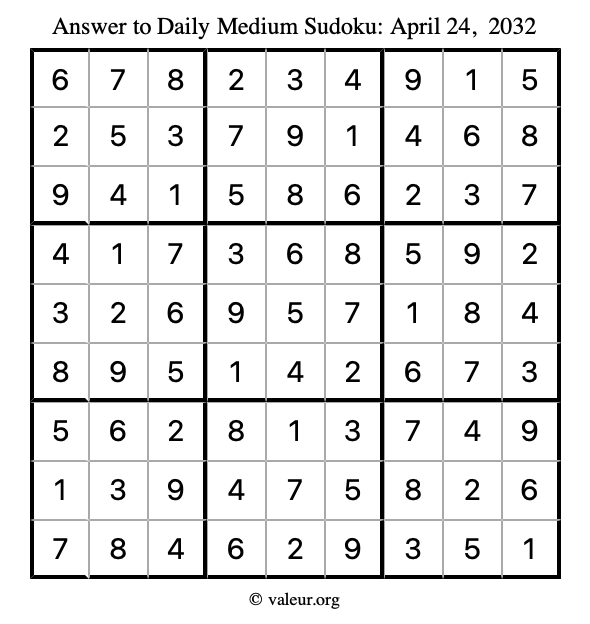 Answer to medium sudoku April 24, 2032