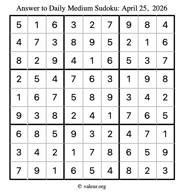 Answer to medium sudoku April 25, 2026