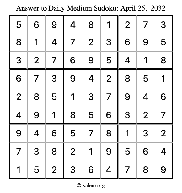 Answer to medium sudoku April 25, 2032