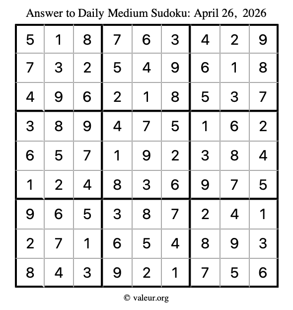 Answer to medium sudoku April 26, 2026